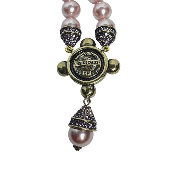 Heidi Daus Brass Tone Faux Pink Pearl And Crystal Choker Necklace (6010) - Picture 9 of 9